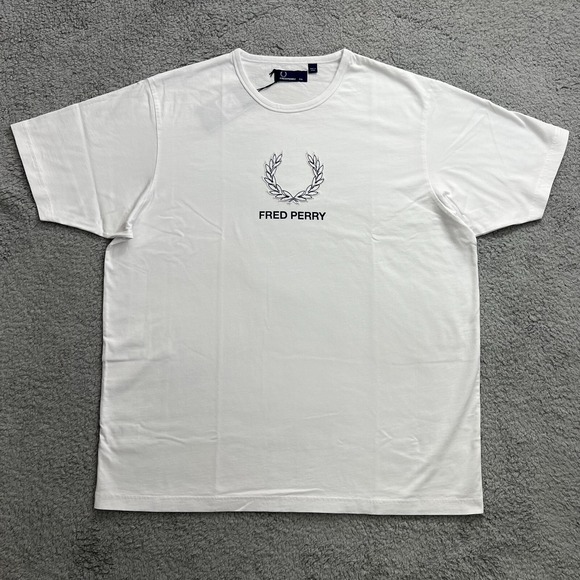Fred Perry T-Shirt Short Sleeve Crewneck Cotton White Men's Size XXL VGT NWT - Picture 1 of 11